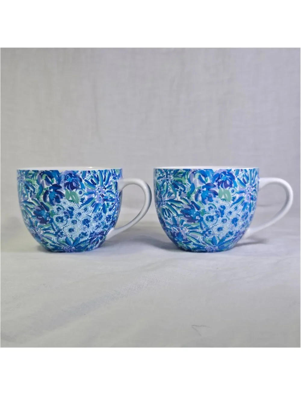 A Pair of Lilly Pulitzer Floral Coffee Tea Soup Mugs Cups